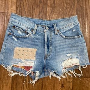 High waisted Levi’s 501 Denim Patch Shorts